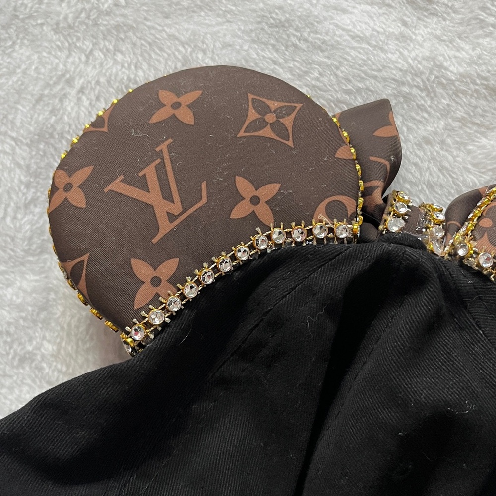 Black Cap with LV Designer style Ears and Bow - Picture 8 of 9